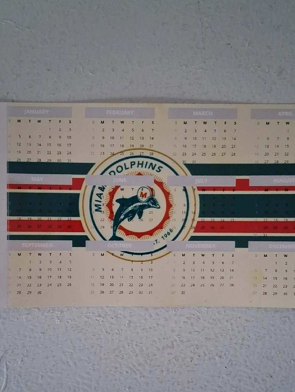 Calendar Poster - Teal, Orange, White Football Team Miami Dolphins Small
